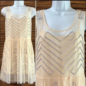Free People Embellished Sheer Ivory Beaded Mini Dress Size Large